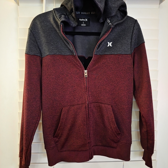 Hurley BOYS SIZE LARGE Two-Tone Hoodie Sweater - Black and Red - Picture 1 of 7